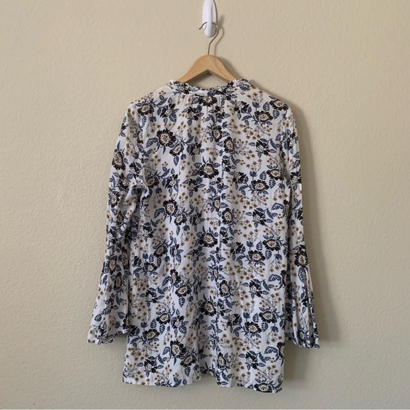 Free People Magic Mystery Blue Floral Bell Sleeve Tunic Blouse Dress Size Small - Picture 2 of 10